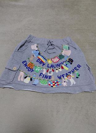 Подростковая коттоновая юбка с вышивкой и аппликацией 10-14 лет