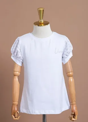 Блузка для дівчаток 13607 блуза біла короткий рукав для школи