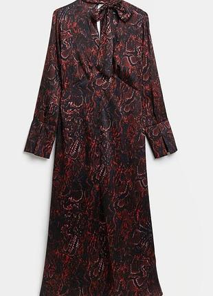 Элегантное праздничное сатиновое миди платье с разрезом нарядное платье рубашка атлас рептилия