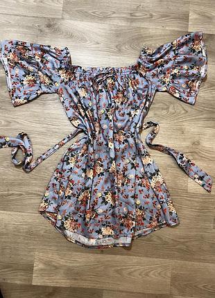 Сукня міні з поясом квітковий принт