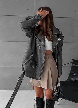 Косуха, куртка, кожаная серая винтаж vintage, возникает. кожанка, курточка