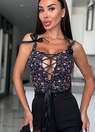 Курортний корсет на шнурівці і брительках, топ кроп, майка