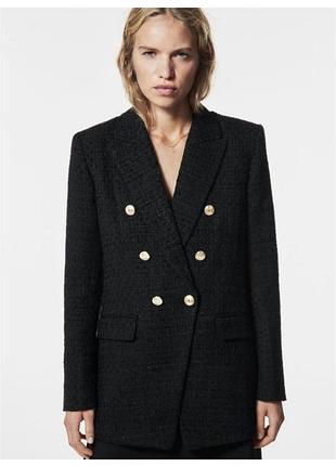 Твідовий піджак zara текстурний чорний базовий блейзер зара жакет текстурний old money