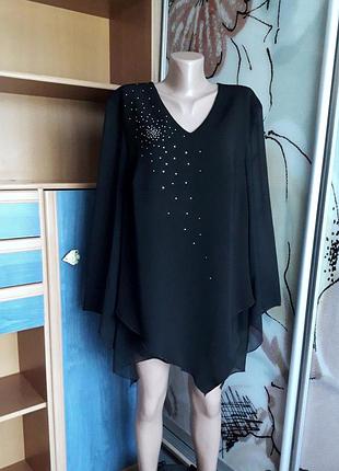 Изысканная удлинённая блуза со стразами, 52-54-56?, шифон, вискоза, полиэстер, nelva