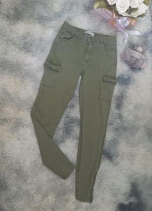 Стрейчевые джинсы скини карго с карманами 25-26 р