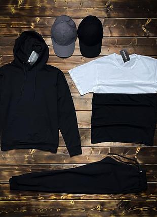 Демисезонный спортивный комплект 4в1 худи штаны футболка кепка. кофта с капюшоном кингуру джоггеры базовый костюм однотонный осенний весенний летний