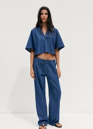Джинсовые брюки в пижамном стиле от zara, 34, 38, 40, 42р, оригинал