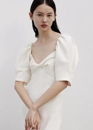 Сукня zara льон біла весільна коктейльна святкова плаття