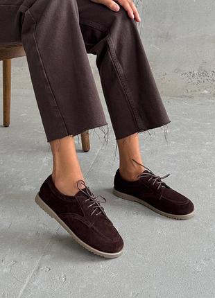 Кросівки кеди жіночі коричневі натуральний замш мокасини