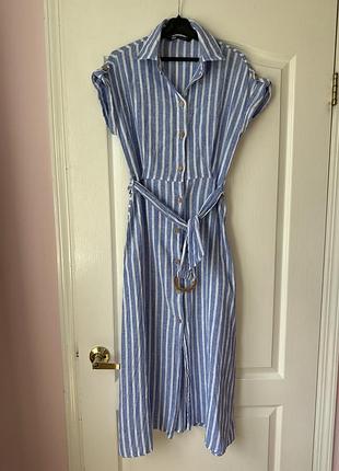 Лляна сукня міді у смужку zara xs