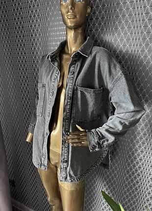 Джинсова куртка сорочка з карманами подовжена сіра від esmara🔥