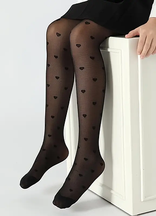 Колготи капронові чорні серце для дівчинки 100-115,115-130,130-150