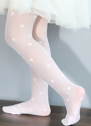 Колготи капронові білі серце для дівчинки 100-115, 115-130