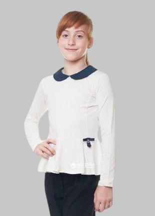 Блузка интерлок 7171431666 молочная школьная форма на девочку с длинным рукавом