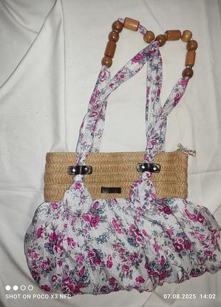 45х35 новая сумка комбинированная с деревянными бусами на ручках испания