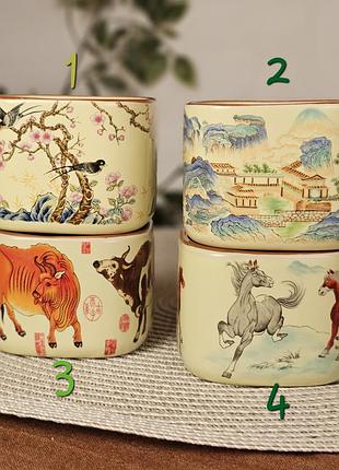 Керамическая чайная пиала ❱ квадратная с цветным рисунком ❰ 140мл