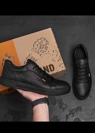 Мужские кеды натуральная кожа черные lev