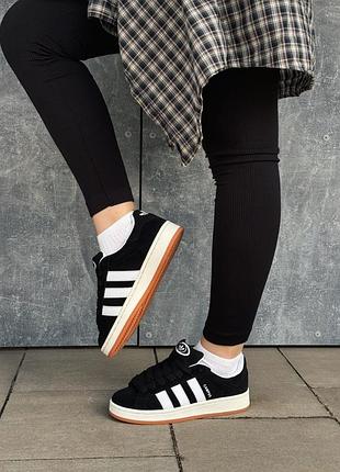 Жіночі кросівки adidas campus black white / адідас кампус чорно-білі кеди замшеві демісезонні 40 41