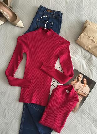 Стильный гольф водолазка в цвете фуксии в рубчик в 2-х размерах 2xs и xs