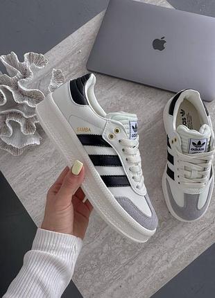 Женские кроссовки adidas samba xlg white black ( адидас самба ) на платформе белые с черным кеды кожаные демисезонные