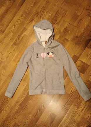 Кофта женская с капюшоном paul frank в 2006 году серая, в идеальном состоянии размер м 100% коттон