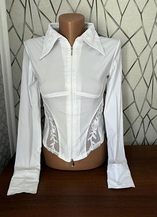 Блуза нова жіноча білого кольору розмір xxs xs стильна з замком