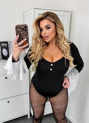 Жіночий боді з ніжними шифоновими рукавами | 396