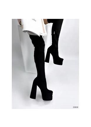 Ботфорди замшеві на високому каблуці