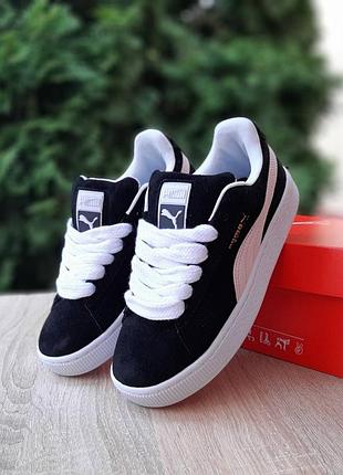 Кроссовки puma suede xl черные с пудровой полоской