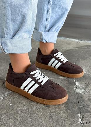 Кеды женские pancy шоколадные + белый, натуральная замша