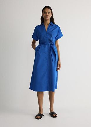 Платье сукня міді платье рубашка хлопок цвет кобальт rezerved zara h&amp;m
