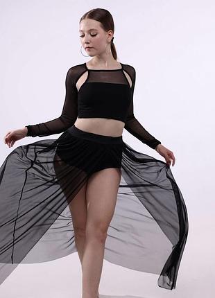 Топ длинный рукав сетка кроп-топ сетка для танцев 122-170см