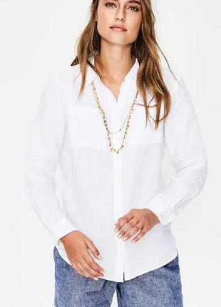 Женская белая льняная рубашка блуза с карманами boden