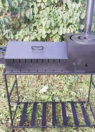 Печка-мангал разборная для казана с разборным дымоходом , мангал чемодан на 8 шампуров