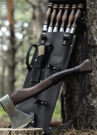 Подарочный набор шампуров в кожаном чехле индеец туристический набор