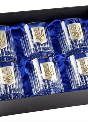 Набор для виски «тризуб» boss crystal, 6 бокалов, платина, патриотически подарок