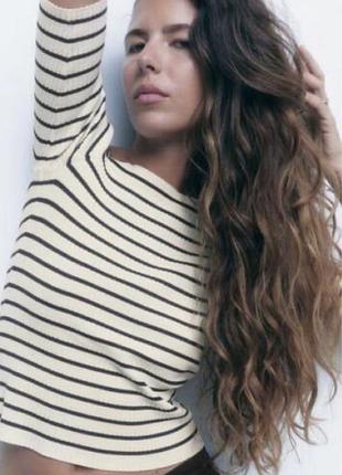 Топ с открытыми плечами в рубчик zara молочный размер l