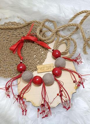 "амели" – ожерелье ручной работы в теплых оттенках мокко и красного