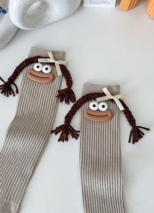 Бежеві дитячі гольфи 4104 мордочки з косичками бавовняні