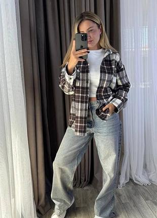 Жіноча кашемірова сорочка в клітинку шоколад (розміри 42/44, 46/48, 50/52) ,арт 104