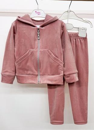 Велюровий костюм персиковий для дівчинки кофта на замку і лосини від 450 грн