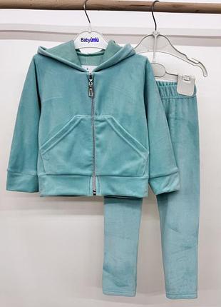 Костюм велюровый для девочки ментоловый кофта на замок и лосины, от 450 грн