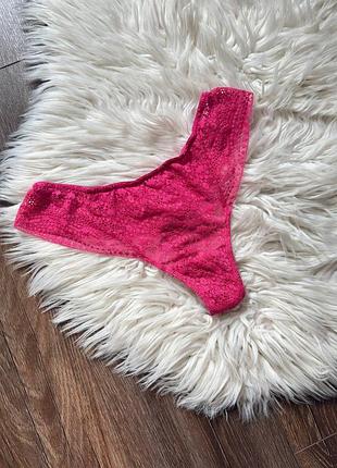 Трусики стрінги яскраві малинові мереживо сіточка