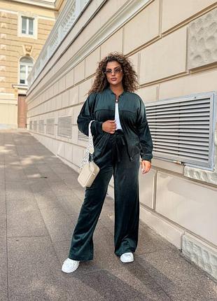 Женский велюровый костюм зеленый (размеры 54/56, 58/60), арт 4769