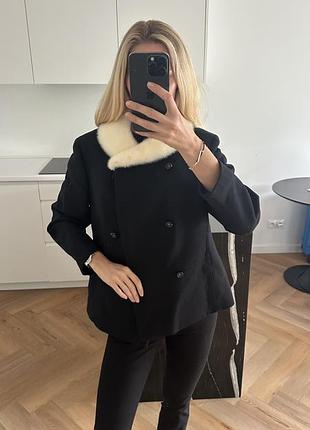 Шерстяне напів пальто жіноче з хутром