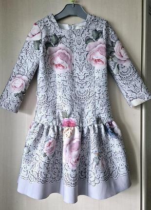 Платье для девочки 7 лет monnalisa итальялия с цветочным принтом