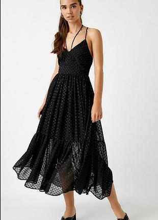 Платье с v-образным вырезом, вышивкой в горошек koton