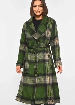 Клетчайте длинное пальто с поясом