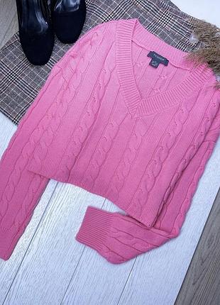 Рожевий джемпер primark xs s oversize короткий джемпер з узором вʼязана кофта вільна