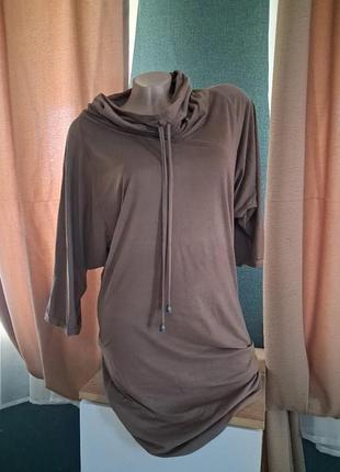 Коротка коричнева сукня туніка під замш